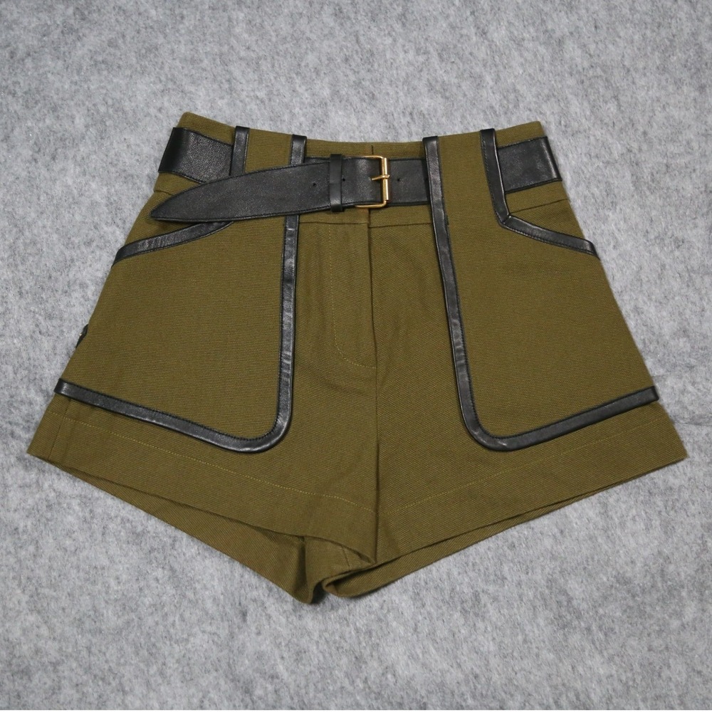 10 Crosby Derek Lam Intermix Shorts Womens 00 High Waist Army Shorts Leather